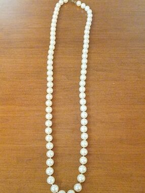 Long Classic Pearl Bead Necklace - White Pearlescent Strand